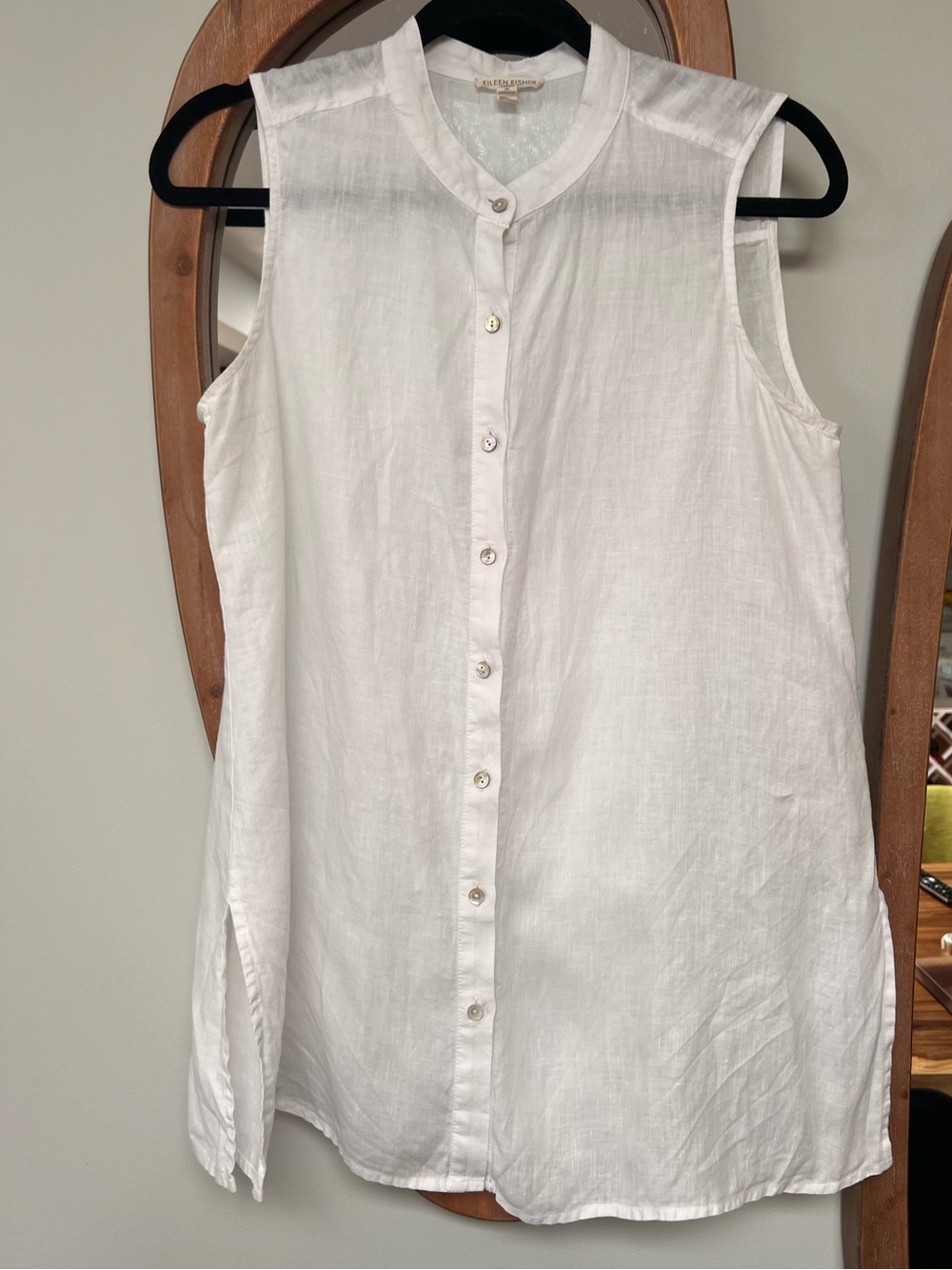 Sleeveless White Button-Front Linen Tunic